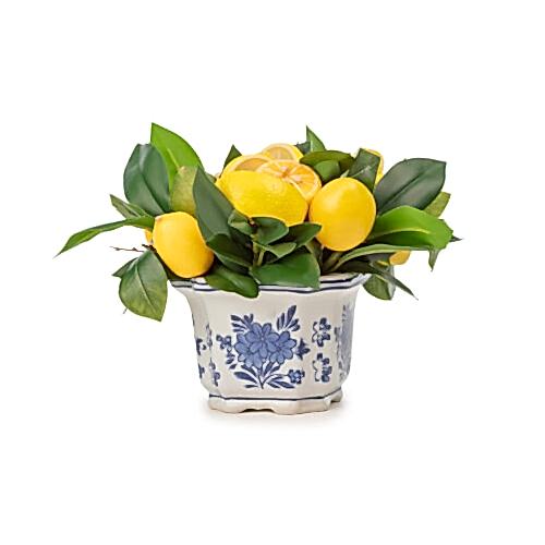 Bleu Blanc Köşeli Vazo Limon Aranjman (20 CM) Bleu Blanc Köşeli Vazo Limon Aranjman (20 CM)