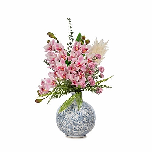 Bleu Blanc Vazo Islak Dokulu Karışık Pembe Aranjman (70 CM)