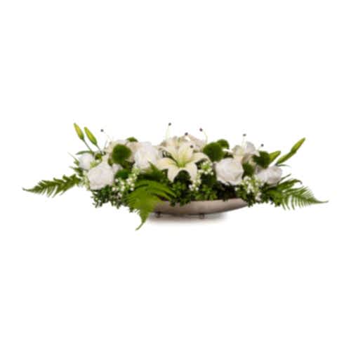 Metal Tabakta Islak Dokulu Zarif Lilyum Aranjman (60 CM) Metal Tabakta Islak Dokulu Zarif Lilyum Aranjman (60 CM)