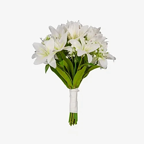 Islak Dokulu Beyaz Cipsolu Lilyum Gelin Buketi (42 CM) Islak Dokulu Beyaz Cipsolu Lilyum Gelin Buketi (42 CM)
