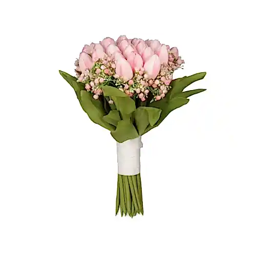 Islak Dokulu Cipsolu Pembe Lale Gelin Buketi (39 CM) Islak Dokulu Cipsolu Pembe Lale Gelin Buketi (39 CM)
