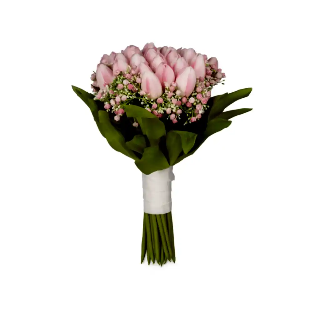 Islak Dokulu Cipsolu Pembe Lale Gelin Buketi (39 CM) Islak Dokulu Cipsolu Pembe Lale Gelin Buketi (39 CM)