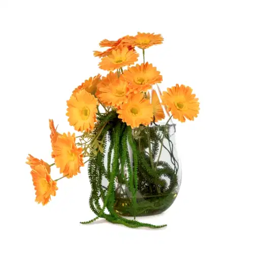 Jelli Cam Çantada Islak Dokulu Orange Papatya Aranjman (42 CM)