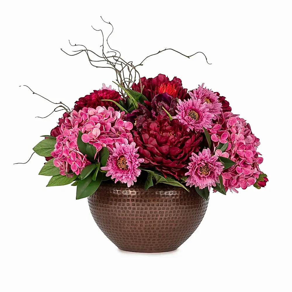 Metal Ayaklı Vazoda Islak Dokulu Karışık Ortanca Aranjman (52 CM) Metal Ayaklı Vazoda Islak Dokulu Karışık Ortanca Aranjman (52 CM)